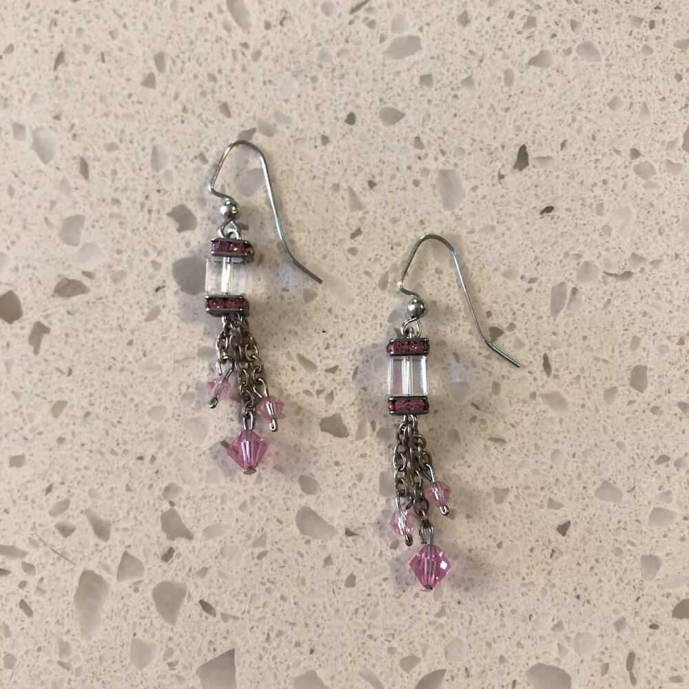 Handmade Pink Crystal Dangle Earrings